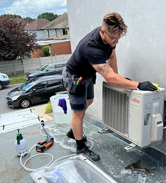 Engineer installing